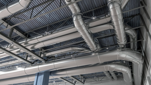 commercial ductwork silver piping